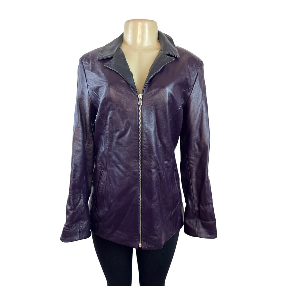 Pierotucci Womens Purple Leather Jacket With Zipper Closure Size 42